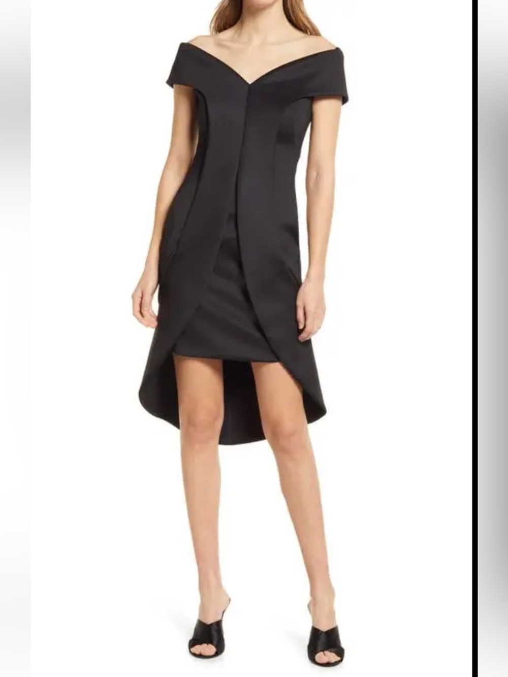BLACK HALO EVE Women’s 2 Anderson Scuba Off Shoulder High Low Layered Dress